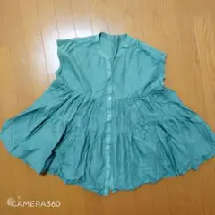 グリーン フレアシャツ ノースリーブ