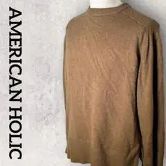 AMERICAN HOLIC メンズニット クルーネックセーター (L)ブラウン