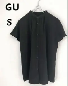 【美品】GU バンドカラー半袖ブラウス　ブラック　S