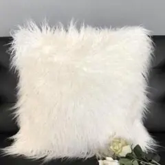 ファー　クッションカバー　ホワイト　45×45
