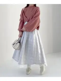 mysty woman　スパンコールフレアスカート　ライトグレー