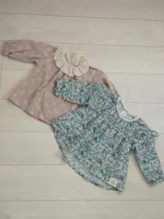 花柄フリル付き長袖シャツ2枚セット90