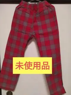 【未使用品】チェックパンツ　韓国　レッド　赤　メンズ　レディース