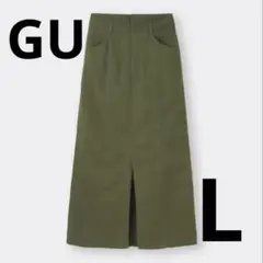 GU ハイウエストスリットナロースカート L オリーブ カーキ