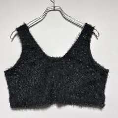 LaxDanTia/ラックスダンティア/黒いファuzzy素材のクロップドビスチェ