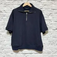 美品✨Alfred Alex 半袖 ジップアップ スウェット ネイビー 【Ｌ】