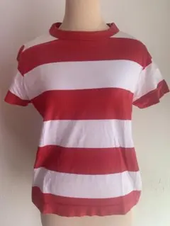homspan赤と白のボーダー半袖Tシャツ