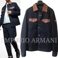 新品 EMPORIO ARMANI 中綿入 レザー×デニム ジャケット S