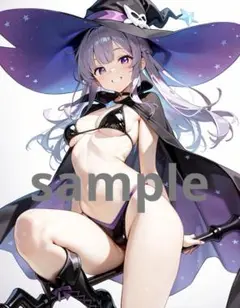 AI美女 アニメ イラスト A4ポスター ハロウィン魔女コスプレ彼女@364