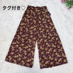 s.193【ダブルフォーカス】フレア ワイドパンツ 花柄 春夏◎ タグ付き M