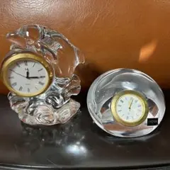HOYA クリスタル　イルカ　時計　 置時計　 レトロ　 インテリア　2個セット