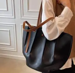 トートバッグ PU 大容量 丸みタック アイパッド ショルダーバッグ