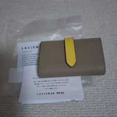 LASIEM ミニ三つ折り財布 グレー/イエロー