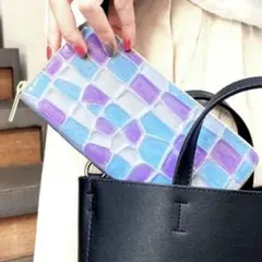 【ステンドグラスウォレット】極美品✨エナメル 長財布 本革 大容量 ラメ