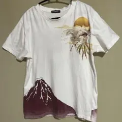 飛翔百麗富士山と鶴の刺繍Tシャツ