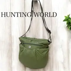 HUNTING WORLD ショルダーバッグ ロゴ ナイロン レザー グリーン