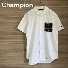 Champion 【M】ホワイト　半袖　シャツ　 迷彩ポケット　爽やか