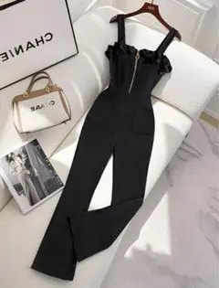 SHEIN シーイン フリル付き 黒 サロペット
