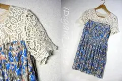 個性的！プリーツレトロ調総柄ワンピース〔着〕