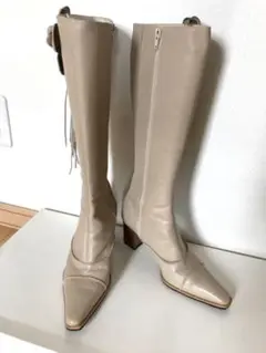 INDIVI インディヴィ ベージュ ブーツ レディス 花モチーフ付