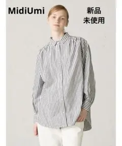 新品 未使用 MidiUmi ギャザーショルダー ストライプ シャツ