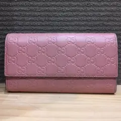 GUCCI グッチシマ 二つ折り長財布 レザー ピンク系