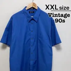 USA古着　90s　半袖シャツ　XXL　ブルー　青　無地　輸入　PULITAN