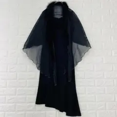☆【INDIVI】M相当　黒 ドレープワンピース　ショール付き　パーティー 春夏