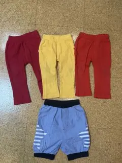 80サイズ カラフルボトムスセット(赤・黄・青) 4本セット
