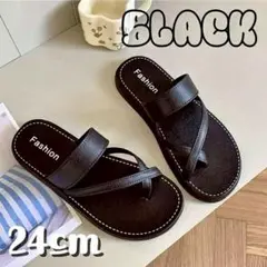 【値下げ】トングサンダル レディースサンダル シンプル フラット 24 黒