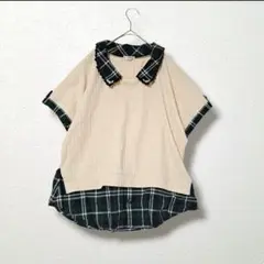 8【axes femme】チェック ドッキング 切り替え 重ね着風 M