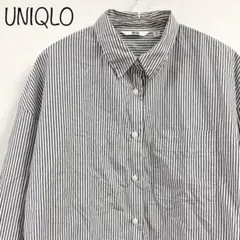 【UNIQLO】エクストラファインコットンストライプロングシャツ ネイビー系 M