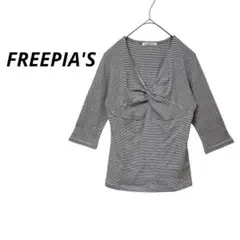 【FREEPIAS byナイガイ】リブニット 五分袖 ボーダー 白黒 薄手(M)