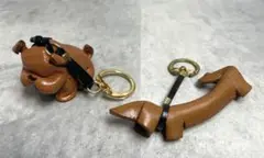 ブルドッグ　ダックスフンド　レザークラフト　革細工　キーホルダー　2点セット