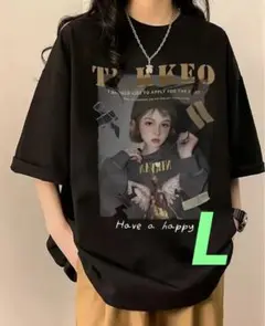 レディース トップス オーバーサイズTシャツ ブラック Lコットン100%