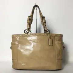 2507-231｜美品｜コーチ トートバッグ エナメルレザー ライトブラウン