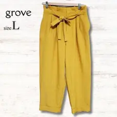 グローブ grove クロップドパンツ カラーパンツ ウエストリボン 黄色 Ｌ