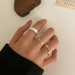 白金 ゴールド リング 3点セット 指輪 韓国 アクセサリー フリーサイズ