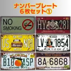 1【6枚セット】アメリカン ナンバープレート ブリキ看板 USA風 ディスプレイ