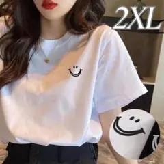 白　半袖　Tシャツ　オーバーサイズ　シンプル　着痩せ　スマイル　２XL　３L