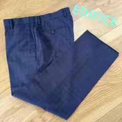 美品　EDIFICE ネイビー チェック柄 夏用　スラックス　パンツ　50