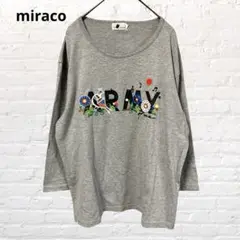9727 miraco ミラコ 長袖Tシャツ カットソー 刺繍ロゴ グレー M