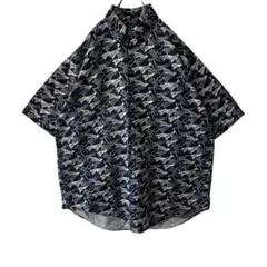 【NAUTICA】ノーティカ S/S ボタンダウンシャツ 総柄 インディゴ