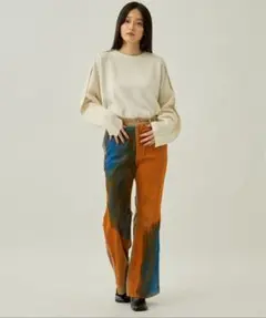 [極美品] ベルパー ペイントコーデュロイパンツ 2 カラフル 綿 アート 高級
