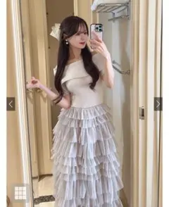 オフショルニットチュールワンピース