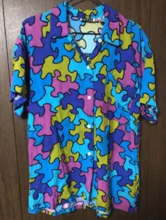 90s gitano パズル柄シャツ レーヨンシャツ　M