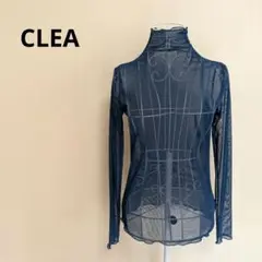CLEA シアートップス ハイネック ロンT ブルー F