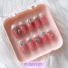 現品 ネイルチップ ちゅるんピンク ジェルネイル シ ヨート 清楚