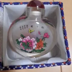 中国　花柄　手書き　ガラス香水瓶