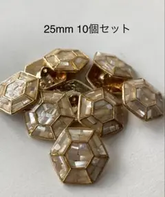 飾りボタン 六角貝ボタン (タカセ貝) 25mm 10個セット